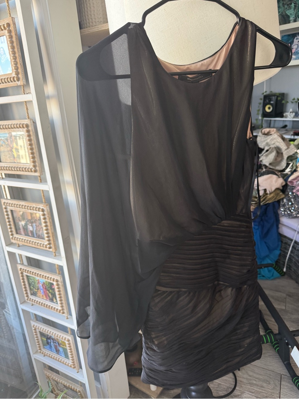 BCBGMaxAzria Black Sheer Asymmetrical Cocktail Dress